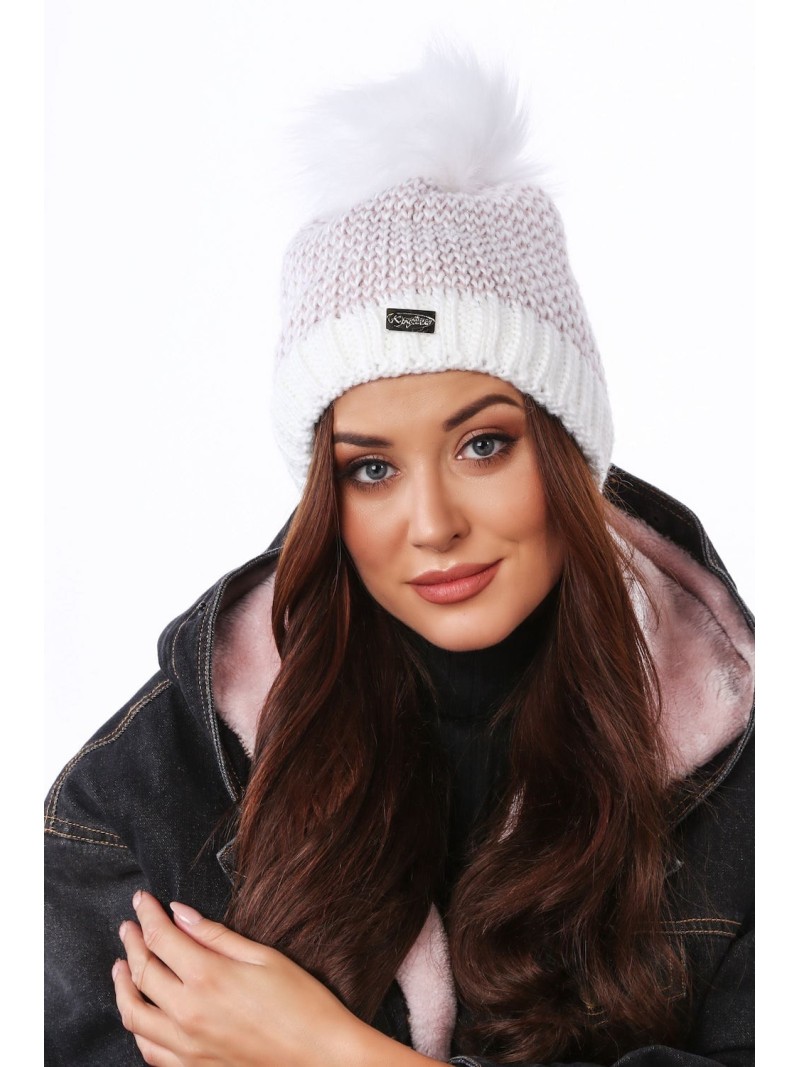 White herringbone winter hat C44 - Online store - Boutique